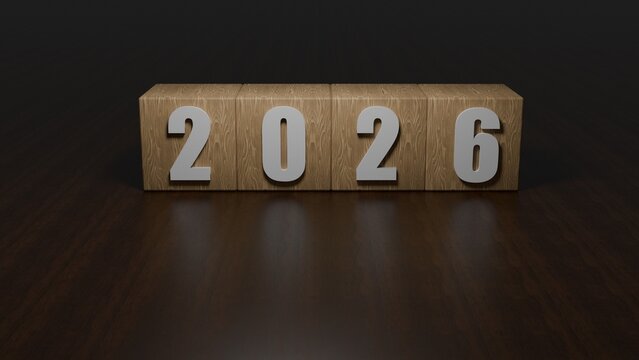 3D Wooden Blocks, Happy New Year 2026