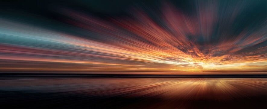 Dramatic sunset with streaked clouds reflected on water - Powered by Adobe