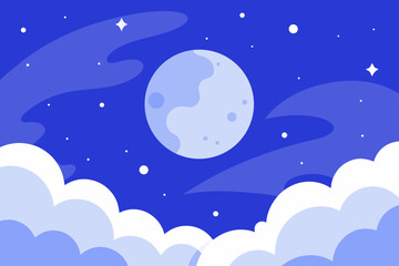 Fototapeta premium Moon, stars, and clouds illuminate the tranquil night sky, creating a breathtaking celestial landscape