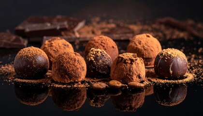 Gourmet chocolate truffles on a dark surface
