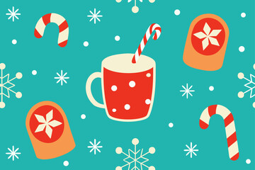 A seamless Christmas holiday celebration background with winter snow, snowflakes, and festive candles