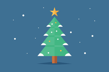 Fototapeta premium Abstract holiday vector illustration with a fir tree decorated with stars and snowflakes, perfect for a modern Christmas and New Year greeting card design