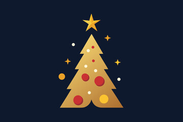Obraz premium Abstract winter holiday tree decorated with festive stars and snowflakes, perfect for a Christmas or New Year's greeting card