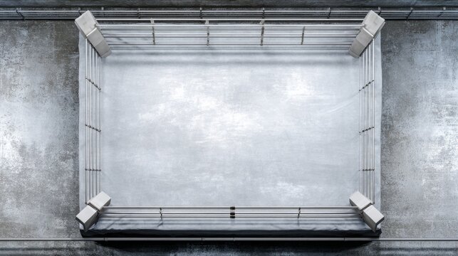 Top view of an empty boxing ring. Concept of sports arena, aerial view, boxing, competition, combat sports