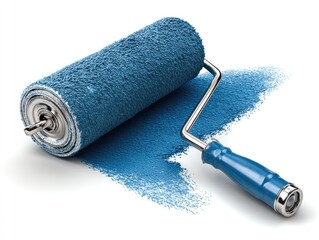 Used paint roller with blue paint