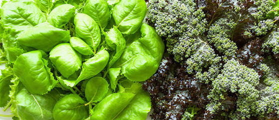 Fresh Spinach and Kale Leaves Flat Lay