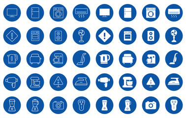 Collection of Appliance Icons in Circular Blue Designs for Creative Projects