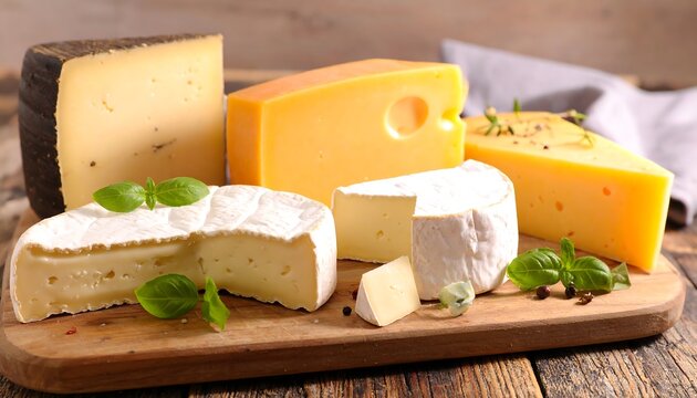 Assorted cheeses on a wooden board (1)