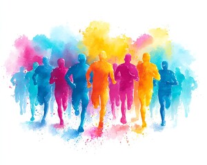 marathon color-run group sprinting forward