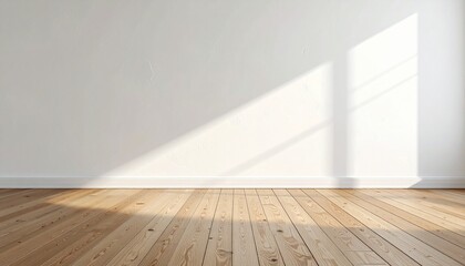 Bright Empty Room White Wall Wooden Floor Sunlight