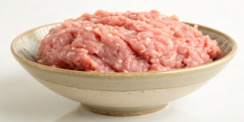 Raw Ground Pork in Ceramic Bowl