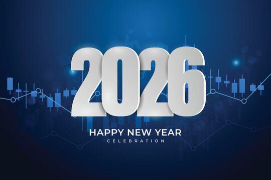 happy new year 2026 with candlestick chart background 