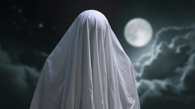 a man dressed as a ghost with a white sheet over him