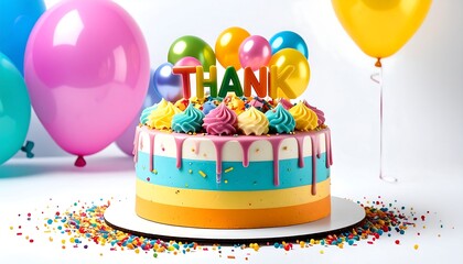 Colorful birthday cake with balloons