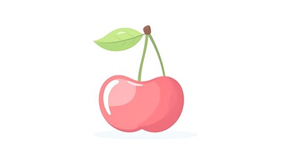 Two rosy cherries with a green leaf