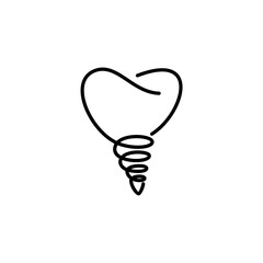 Modern minimalist line art logo of a tooth combined with a dental implant screw, symbolizing professional dentistry, implant solutions, and healthy smiles.