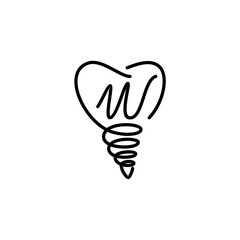 Minimalist line art logo featuring the letter "W" inside a tooth shape with a dental implant base, symbolizing modern dentistry and implant care.