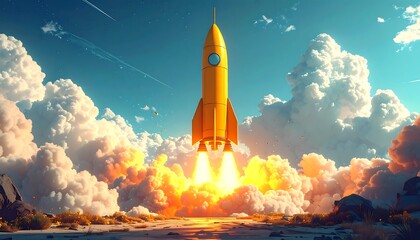 Rocket launch, vibrant colors