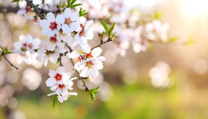 Obraz premium Blooming almond blossoms in sunlight