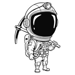 Astronaut miner cartoon illustration.
