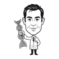 Cartoon Scientist Holding DNA Double Helix.