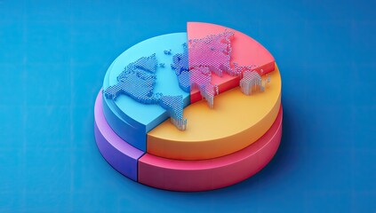 World map divided into pie chart segments, showcasing regional divisions.  Colorful, 3D graphic on a blue background