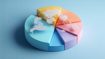 Colorful pie chart with abstract white shapes
