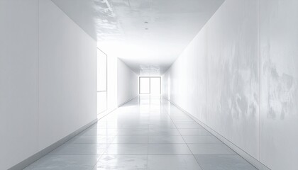 Fototapeta premium Minimalist Bright White Corridor Modern Architecture