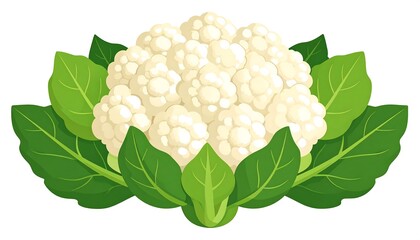 Cauliflower with leaves on white