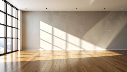 Obraz premium Empty Modern Room with Sunlight on Wooden Floor