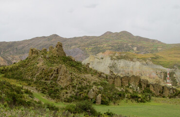 Obraz premium Valle de las Animas rock formation near La Paz in Bolivia. Gray and yellow color rock formations cliff in Bolivia. Valley with unusual rock formations