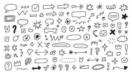 Hand-drawn Doodle Elements Arrows Speech Bubbles Stars Checkmarks and More
