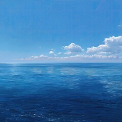 Obraz premium Wide shot of a vast, serene ocean under a clear, cloud-filled sky