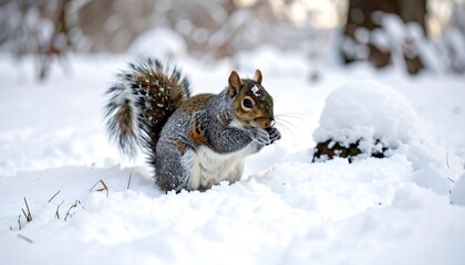 Gray squirrel in snowy park