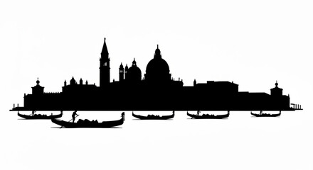 Obraz premium Silhouette of venice skyline with gondolas on the water showcasing iconic architecture and cityscape view created with generative ai