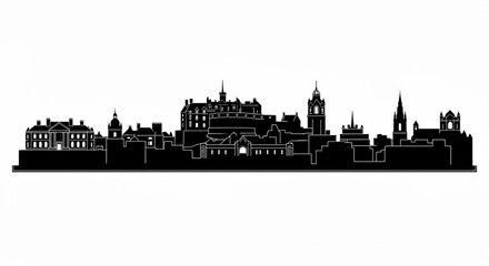 Obraz premium Black silhouette of a city skyline featuring various buildings and architectural structures in detail view created with generative ai
