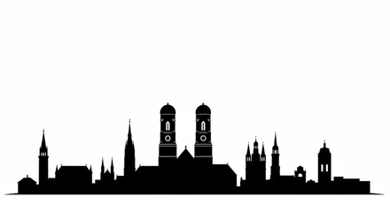 Fototapeta premium Black silhouette of a city skyline featuring towers, spires, and various architectural structures created with generative ai