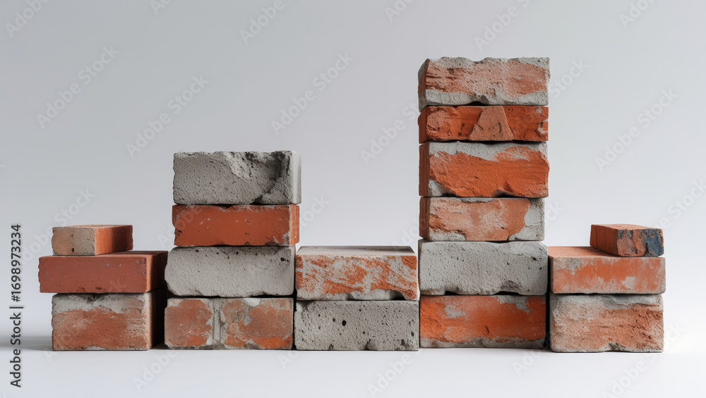 Aufkleber building materials display featuring various brick blocks arranged creative pattern. bricks showcase