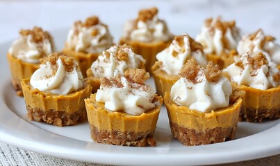 No bake pumpkin cheesecake creamy mini treats dusted with spice focusing on texture crumbs and swirls