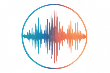 Vibrant soundwave oscillating within circular frame, embodying music, podcast, or audio technology, on a transparent background