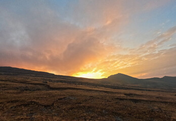 Beautiful panoramic view of the mountains the sunrise