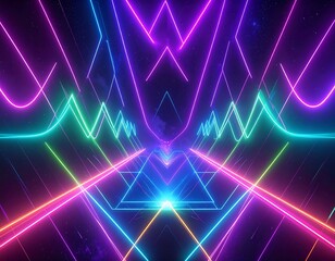 Neon tunnel with vibrant geometric patterns