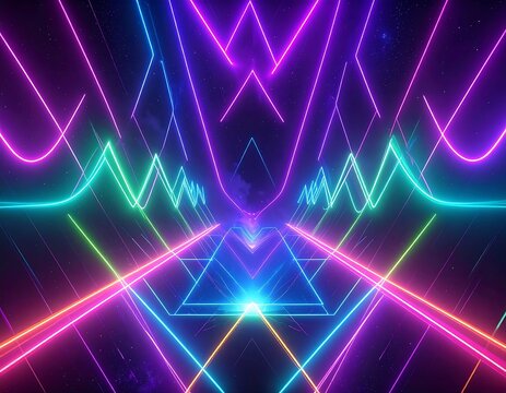 Neon tunnel with vibrant geometric patterns