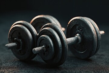 Close-up of two vintage dumbbells