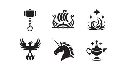 Mythical Creatures and Magical Objects Icon Set