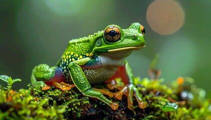 Fototapeta premium Close-up of a vibrant green tree frog