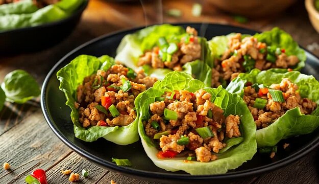 Fresh and Crispy Ground Chicken lettuce wraps
