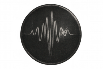 Dark textured circle with sparkling audio waveform, presenting dynamic sound visualization against transparent background for creative graphic design