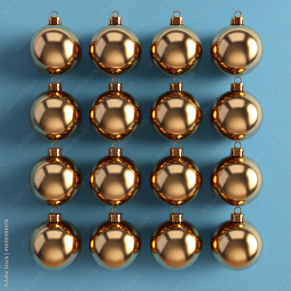 Aufkleber golden ornaments arranged in a symmetrical pattern on a light blue background creating a festive hol