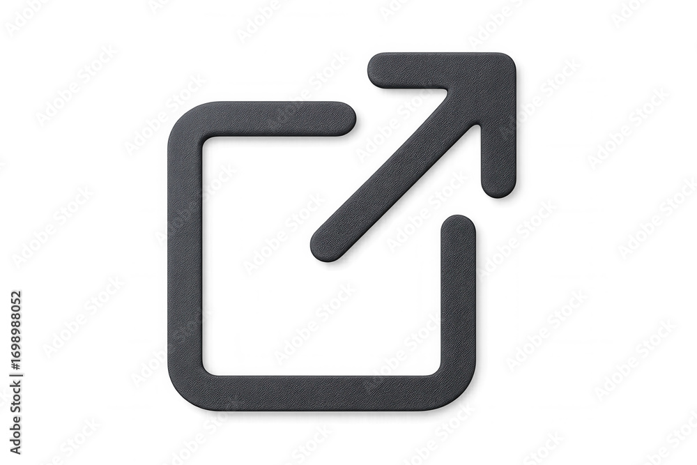 Poster 3d rendering: external link symbol featuring rough textural details, transparent backdrop - digital 